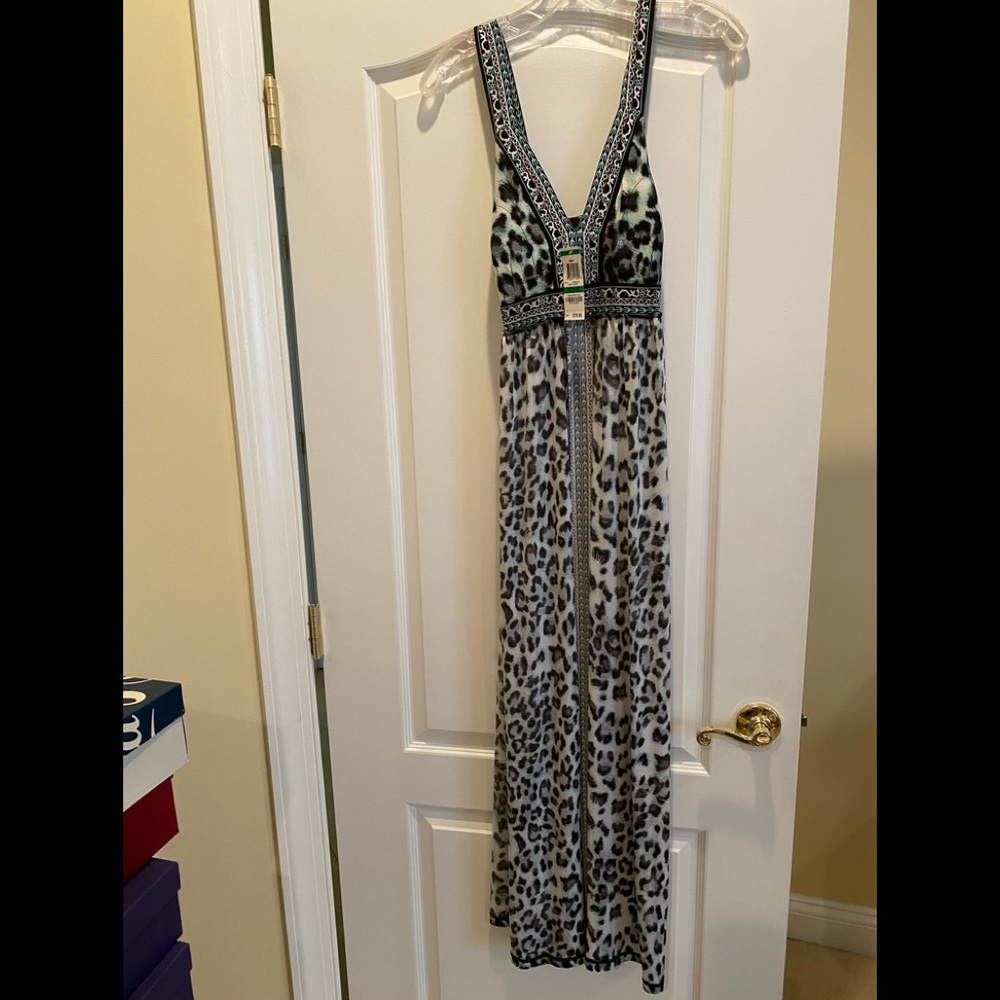 NWT INC Petite green animal print maxi dress